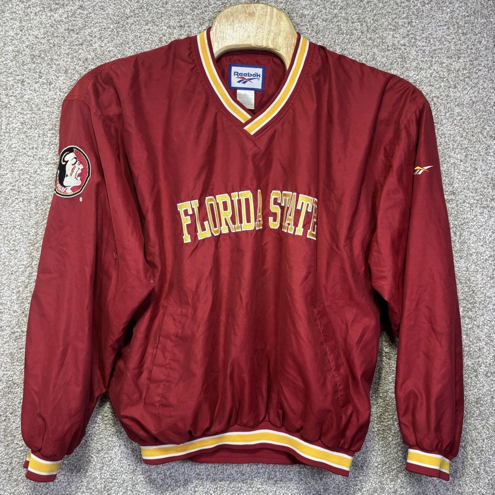 Florida State Seminoles Jacket Mens XL Red NCAA Football Reebok Pullover V Neck